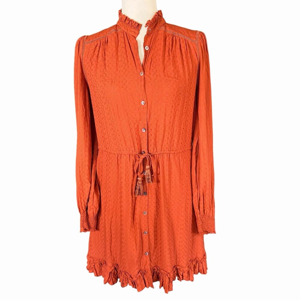 Faherty Samantha Dress Picante Coral XS Peasant Bohemian Boho Hippie Granola